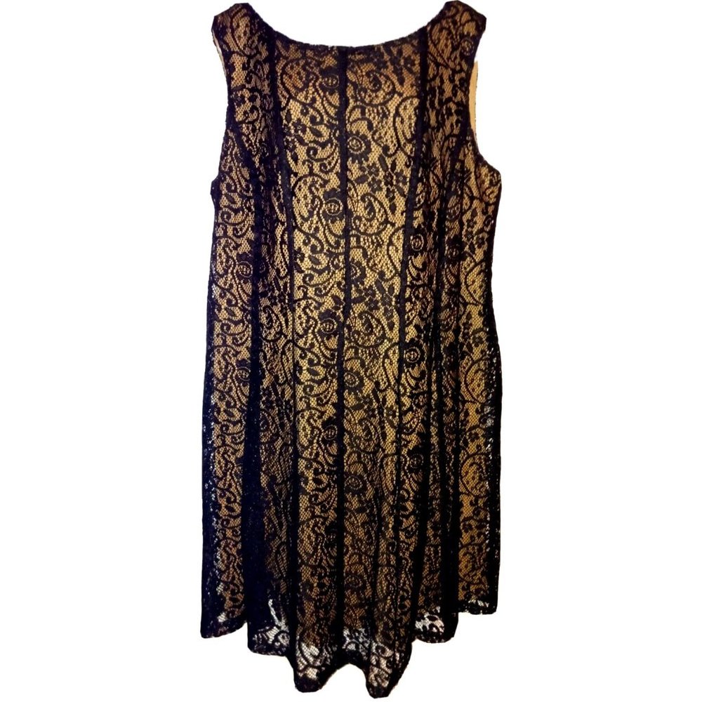 CONNECTED APPAREL NWT 18W Black Stretch Lace Sleeveless Fit & Flare Lined Dress